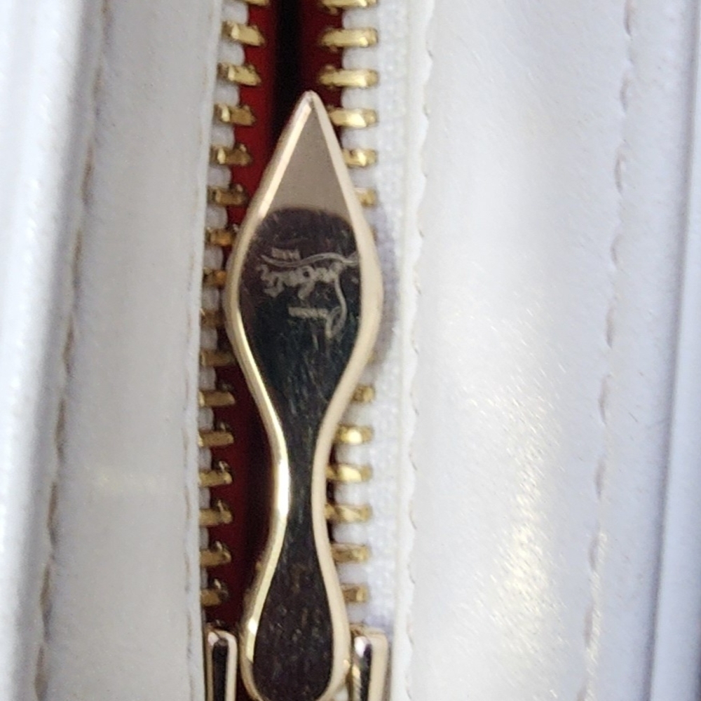 Authentic Christian Louboutin White Leather Spiked Clutch With Chain - Picture 3 of 7
